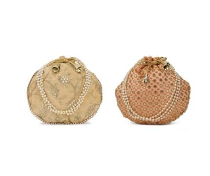 Combo of Two Beige  Color Designer Embroidered Potli Bag